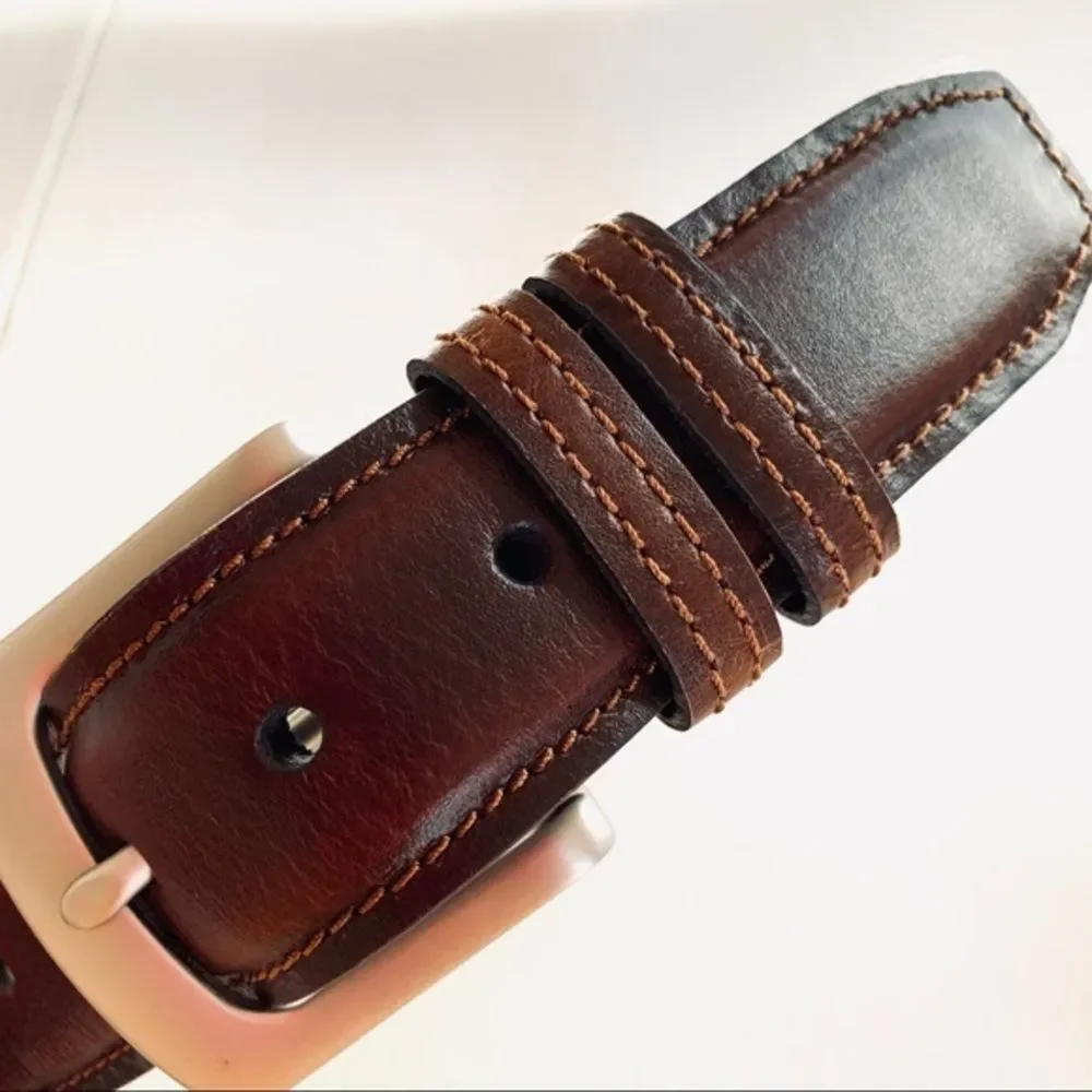 Brown‎ Leather Belt With Silver Buckle 30